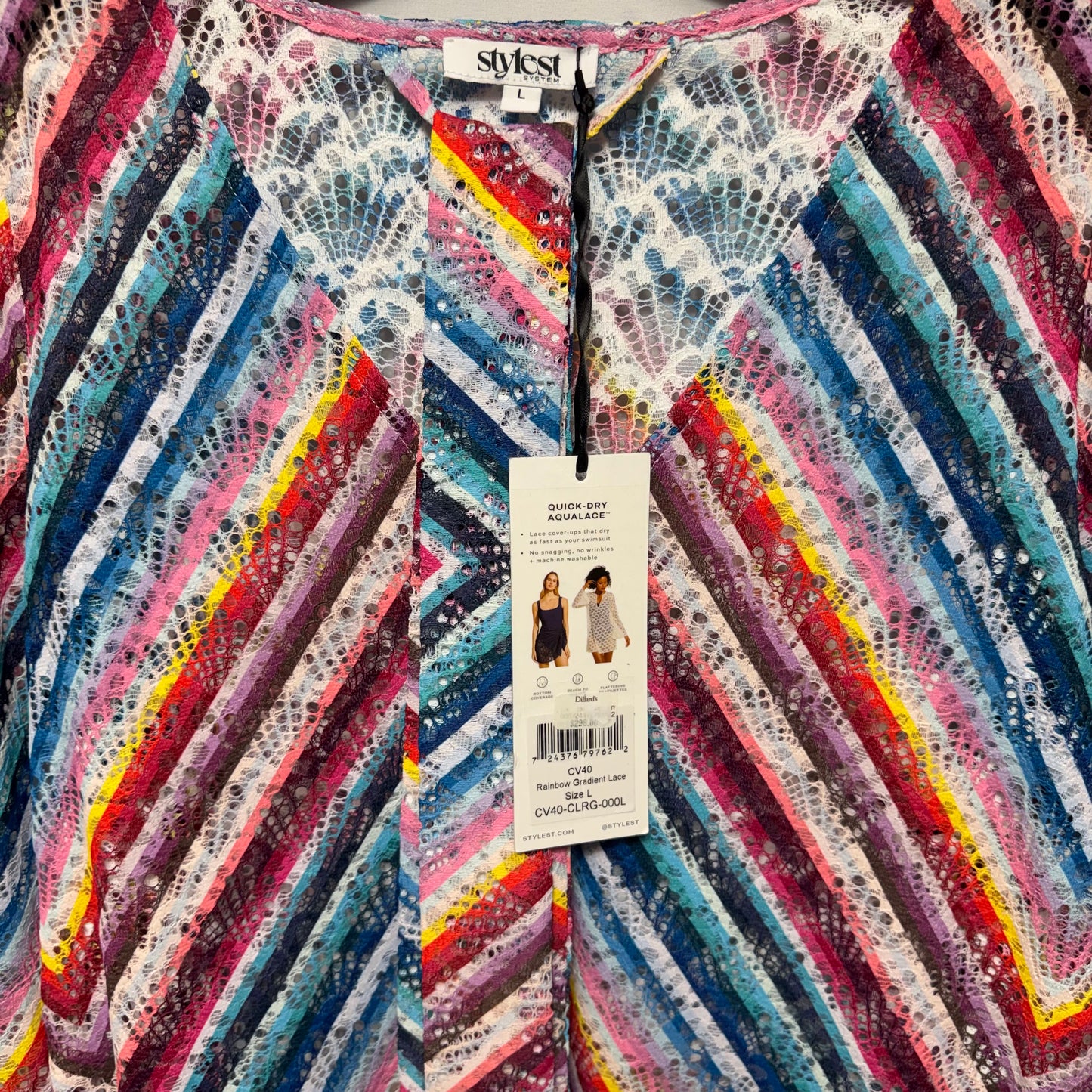 AquaLace Rainbow Chevron Stripe Puff Sleeve Belted Caftan Swim Dress By Stylest In Rainbow Gradient, Size: L