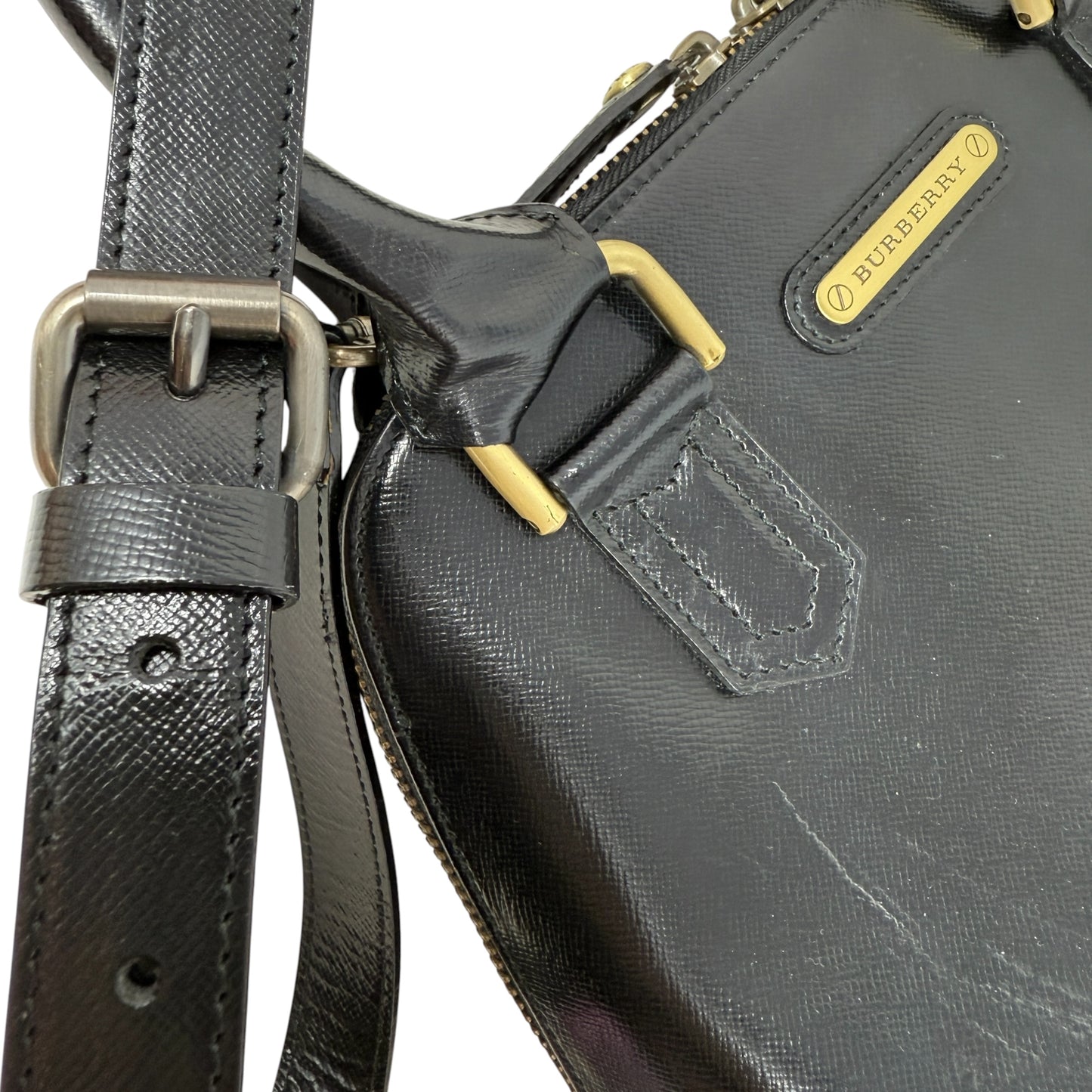 Vintage Saffiano Leather Dome Satchel Luxury Designer By Burberry, Size: Small