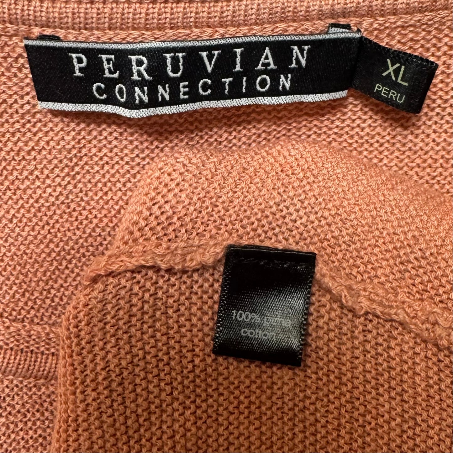 Pima Cotton Sweater By Peruvian Connection In Peach, Size: Xl