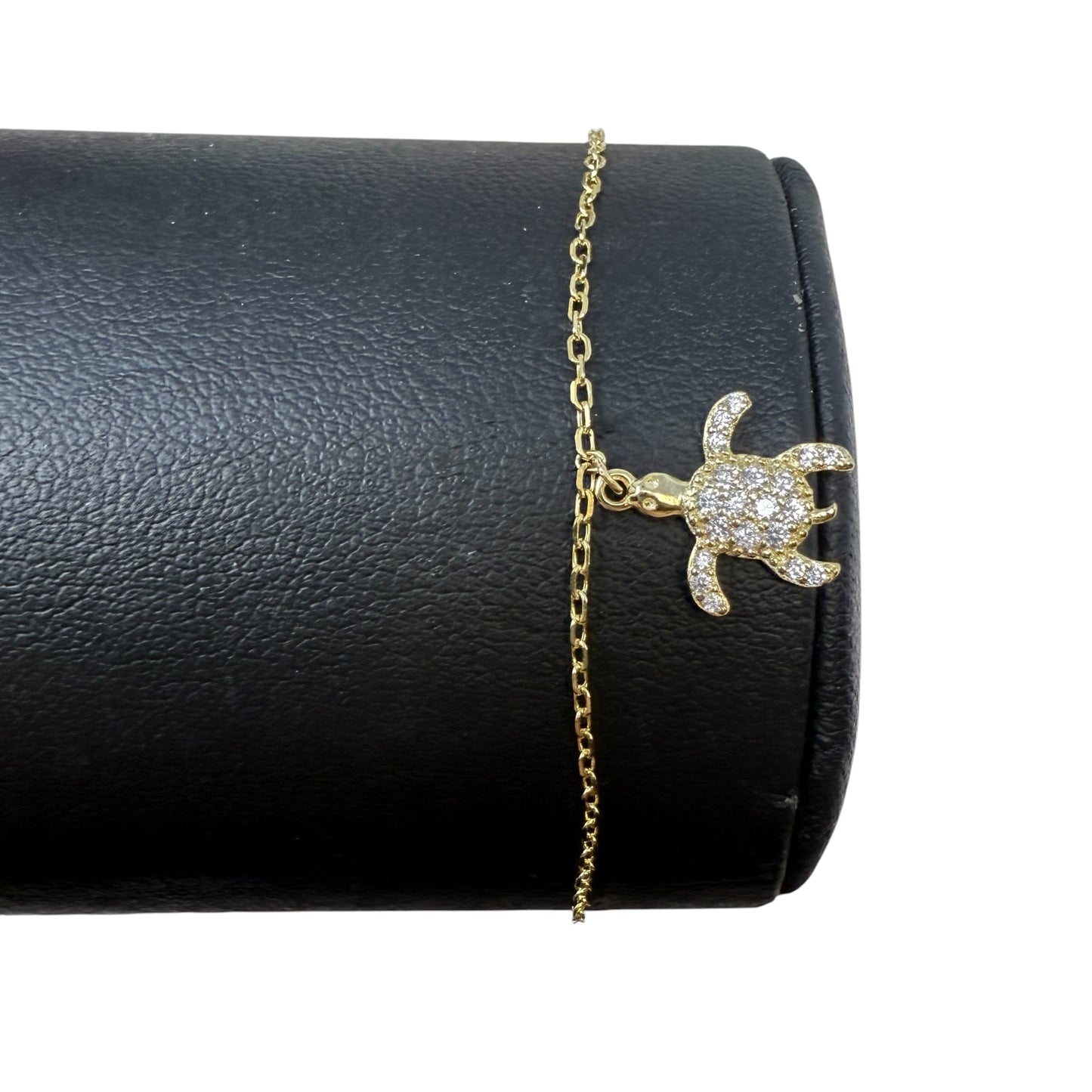 Gold Over Sterling Silver Pave Turtle Charm Bracelet