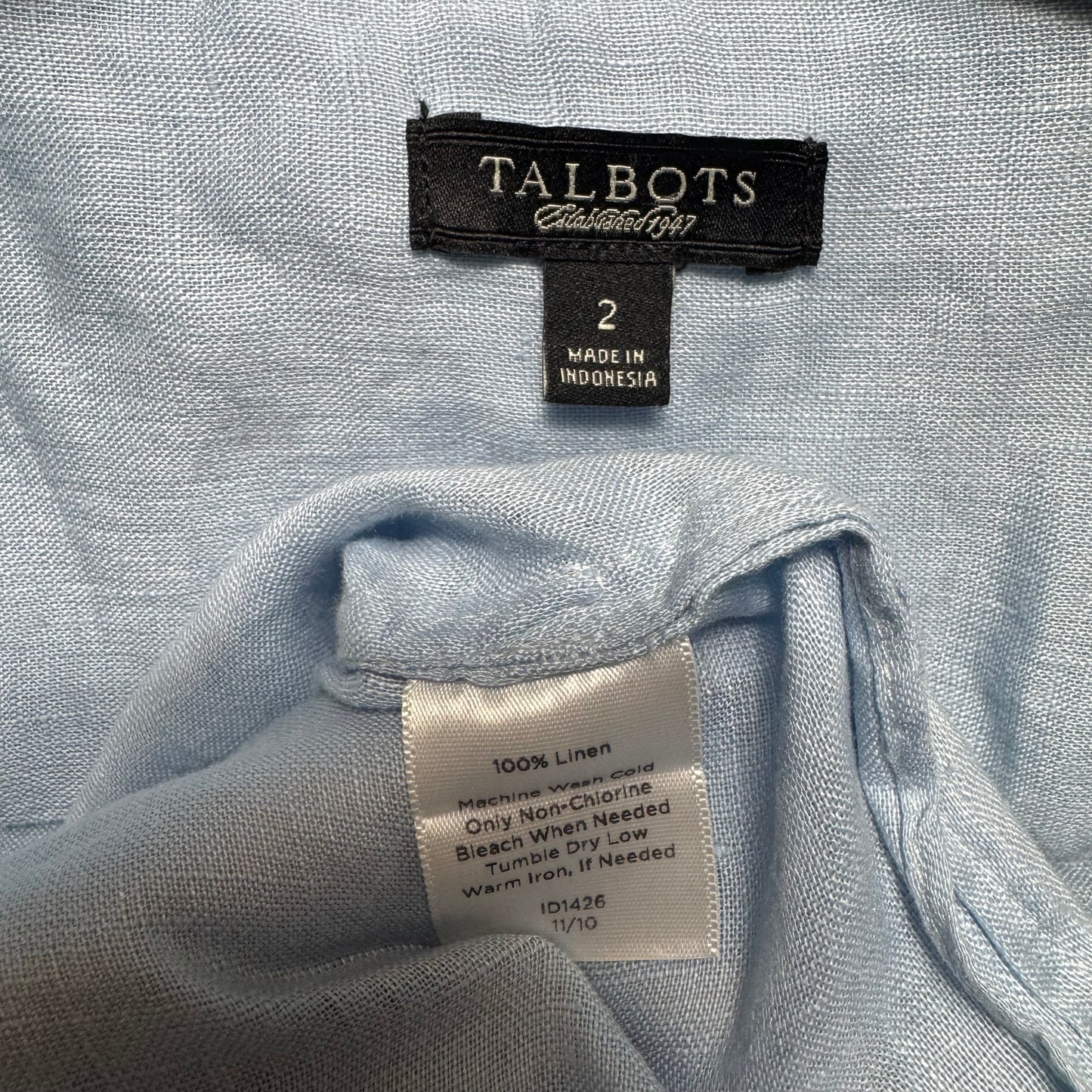 Linen Top Short Sleeve By Talbots In Blue, Size: 2