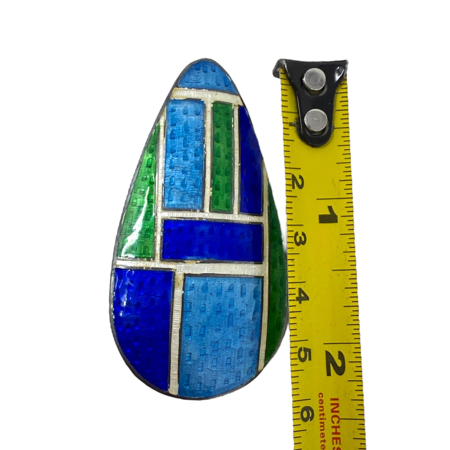 Guilloché MCM Siam Sterling Silver & Enamel Teardrop Pin