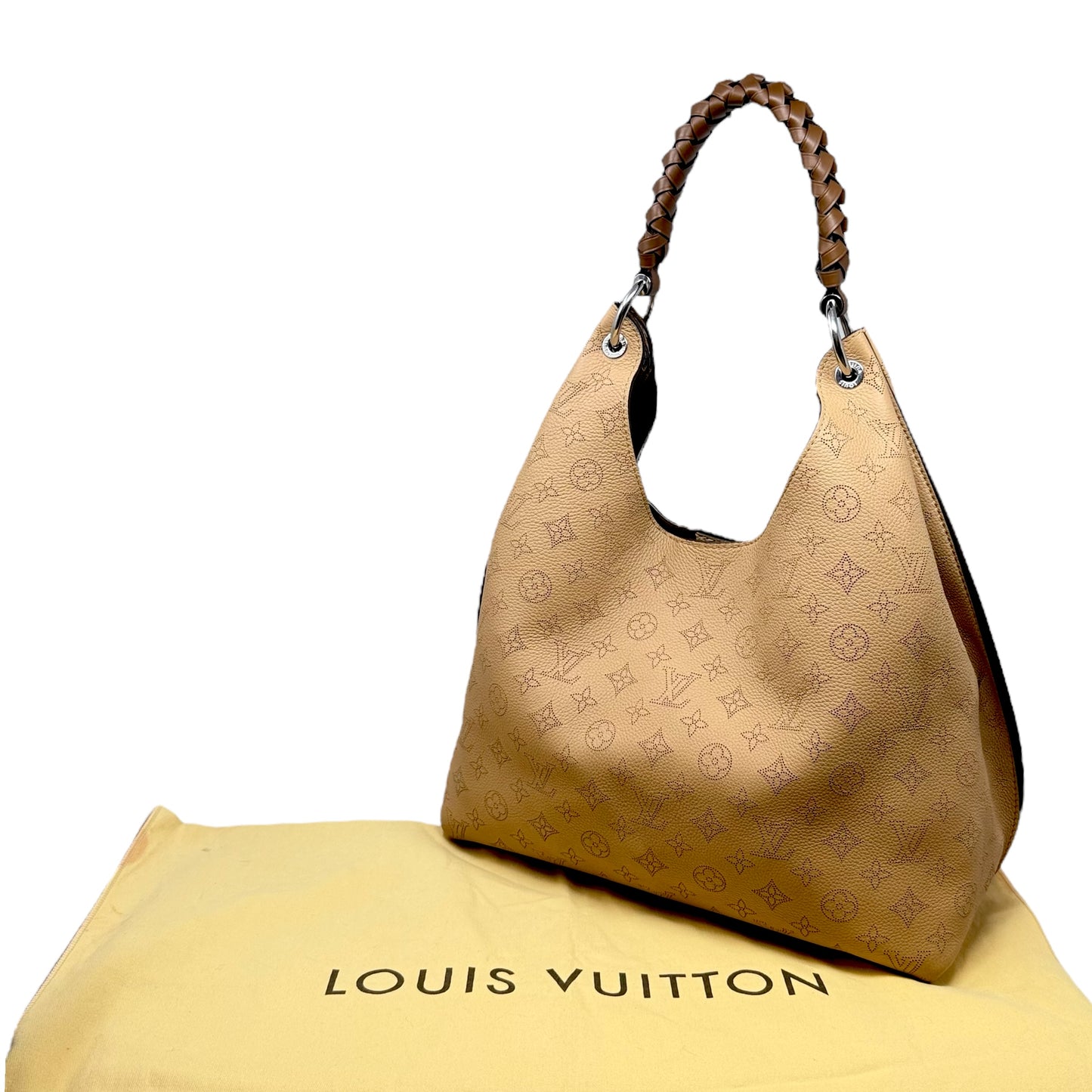 Monogram Mahina Carmel Hobo Luxury Designer By Louis Vuitton In Beige, Size: Large