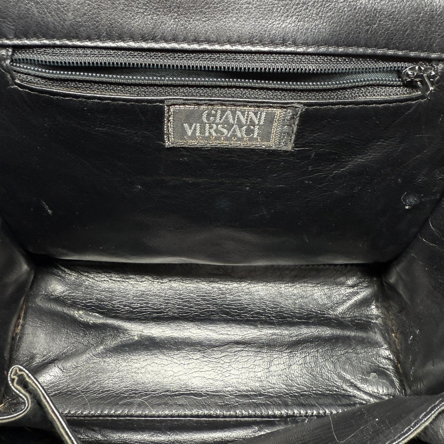 Vintage 90’s Medusa Medallion Leather Flap Shoulder Bag Luxury Designer By Gianni Versace, Size: Medium