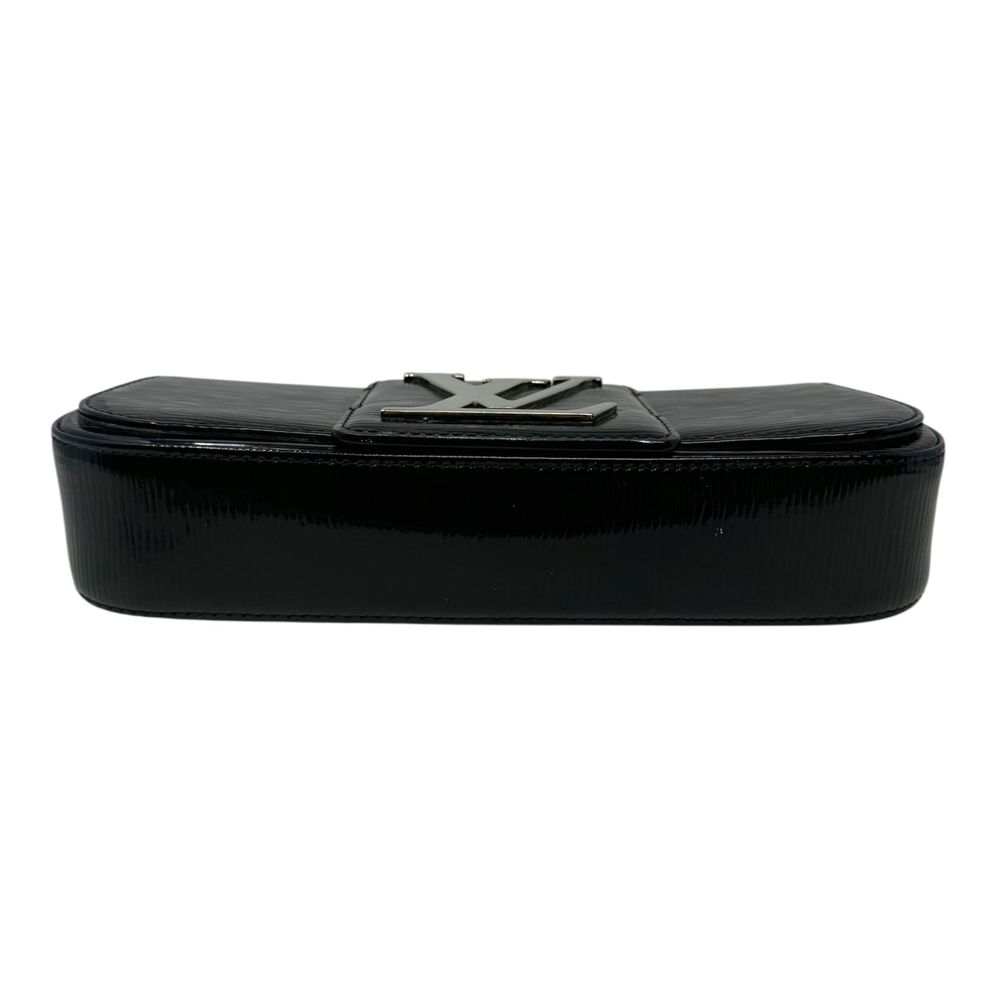 Epi Electric Sobe Clutch Pochette Luxury Designer By Louis Vuitton In Black Embossed Patent Leather, Size: Large