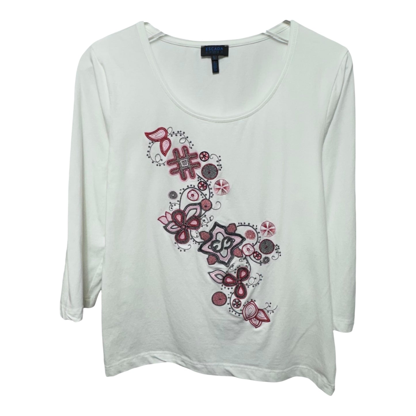 Top 3/4 Sleeve Designer By Escada In Red & White, Size: L