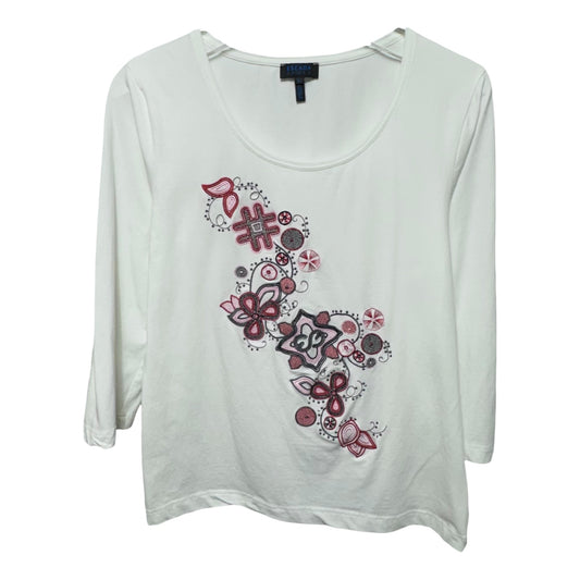 Top 3/4 Sleeve Designer By Escada In Red & White, Size: L