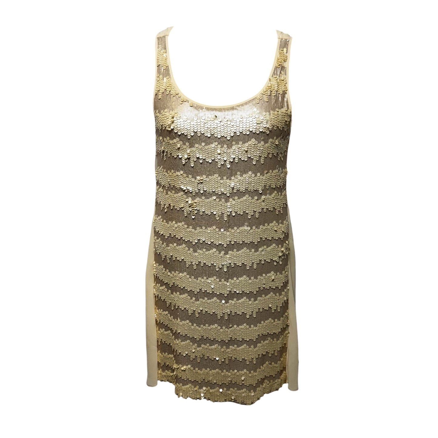 AS IS Draped Back Sequin Party Dress By Filomena Fernandez In Tan, Size: M/L
