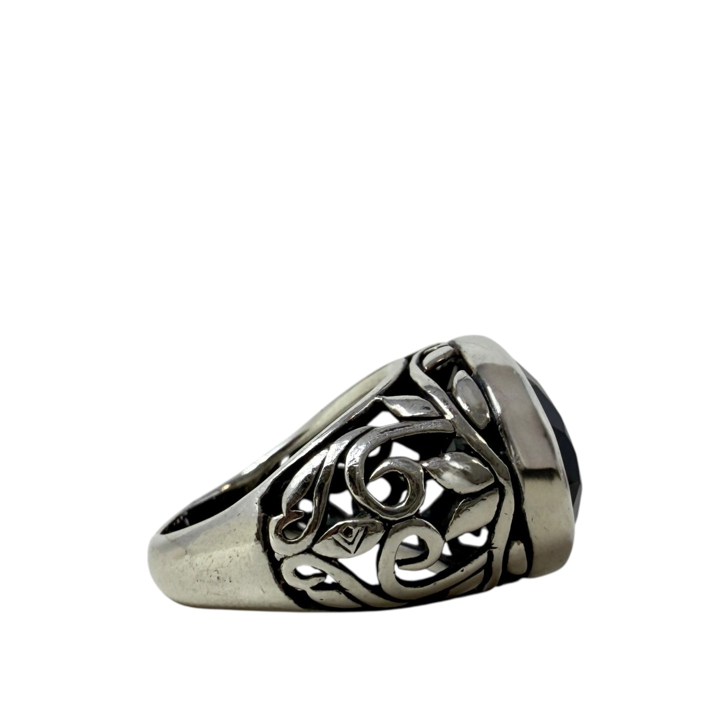 Sterling Silver, Onyx Chalcedony, Smoky Swirl Filigree Ring By Silpada, Size: 7