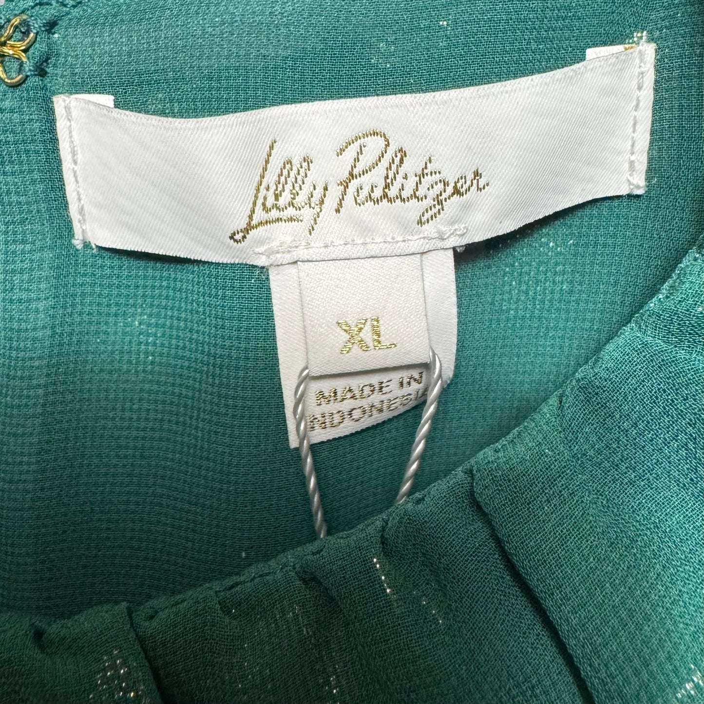 Rayalynne Silk Top Sleeveless Designer By Lilly Pulitzer In Villa Green Silk Bubbly Clip, Size: Xl