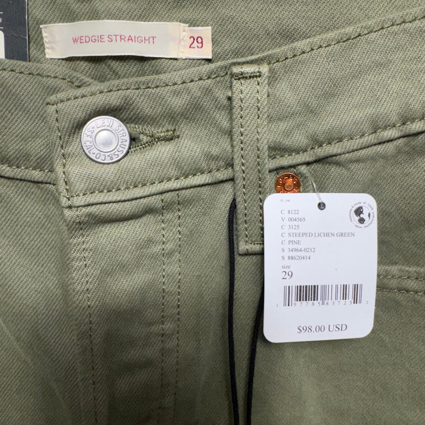 Wedgie Straight Jeans By Levis In Green Denim, Size: 8/29