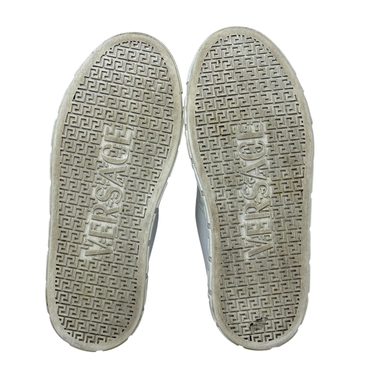 Greca Leopard Embroidered Sneakers Luxury Designer By Versace In White, Size: 7.5