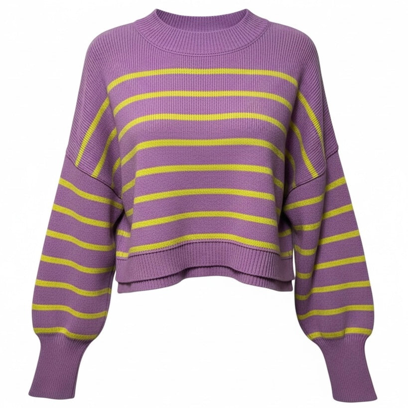 Easy Street Crop Pullover Sweater By Free People In Iris Orchid Combo, Size: XS