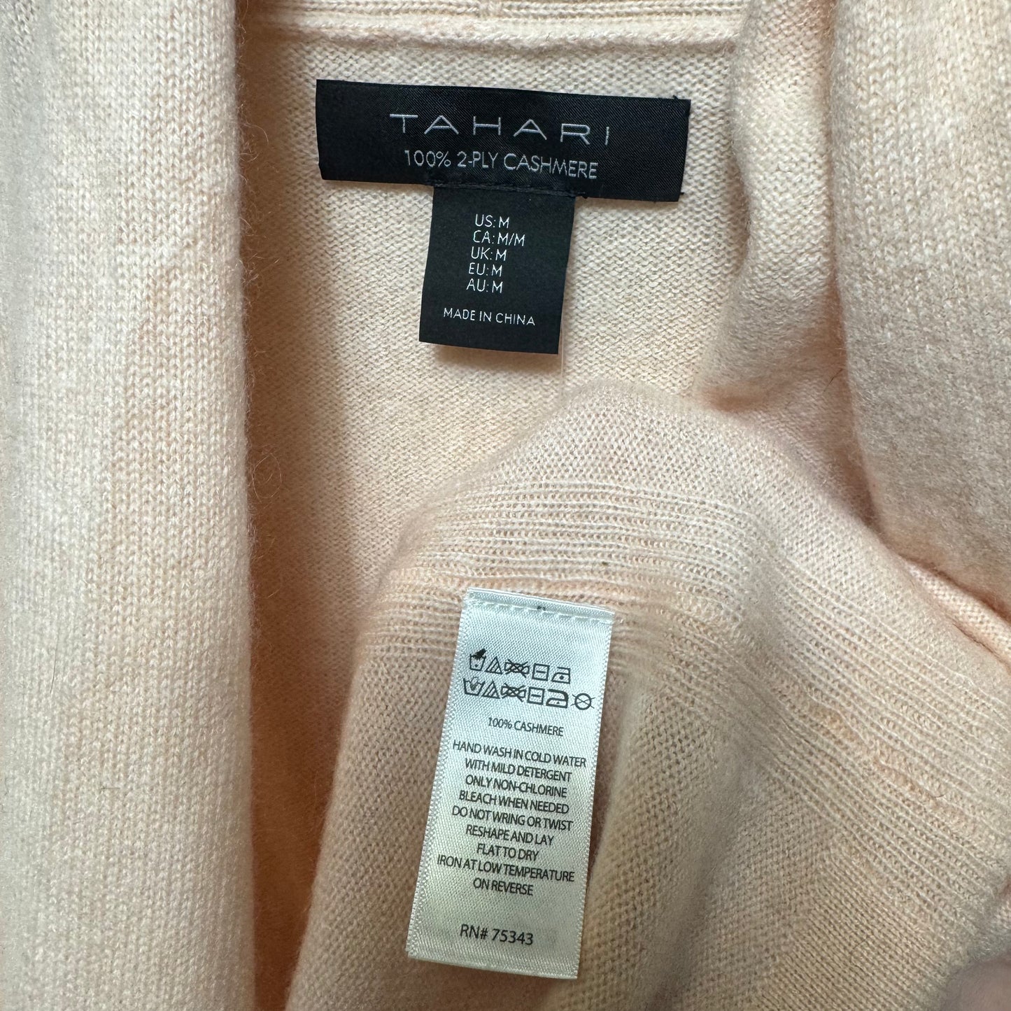 Cashmere Open Front Cardigan Sweater By Tahari In Peach, Size: M