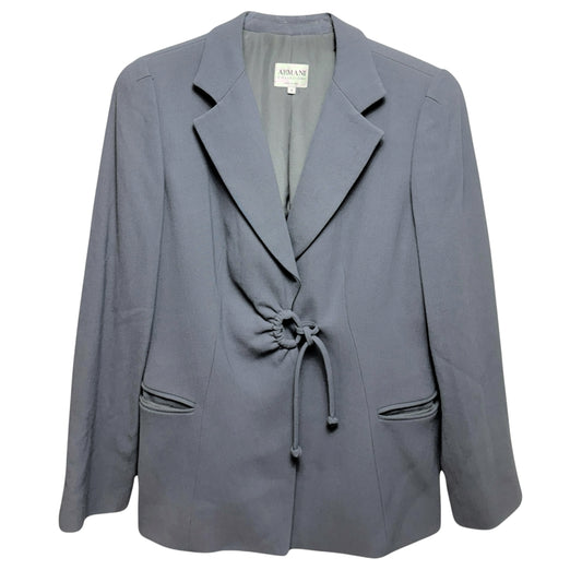 Wool Viscose Blend Tie Front Blazer By Armani Collezoni In Blue, Size: 10