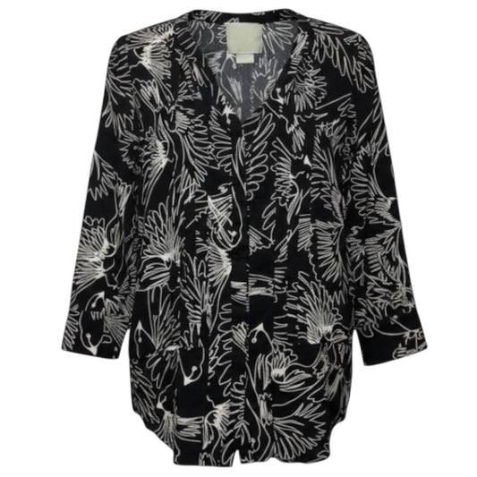 Bird Print Blouse By Maeve In Black & White, Size: 4