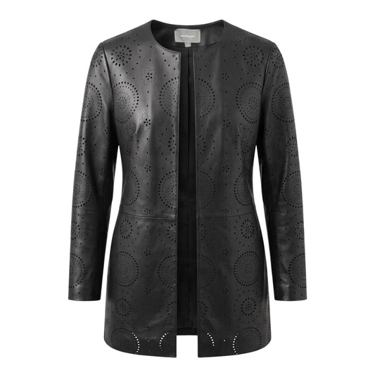 Lasercut Leather Jacket By Johnston & Murphy In Black, Size: S