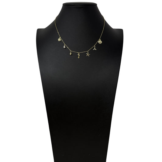Gold Over Sterling Silver Sea Life Delicate Chain Charm Necklace