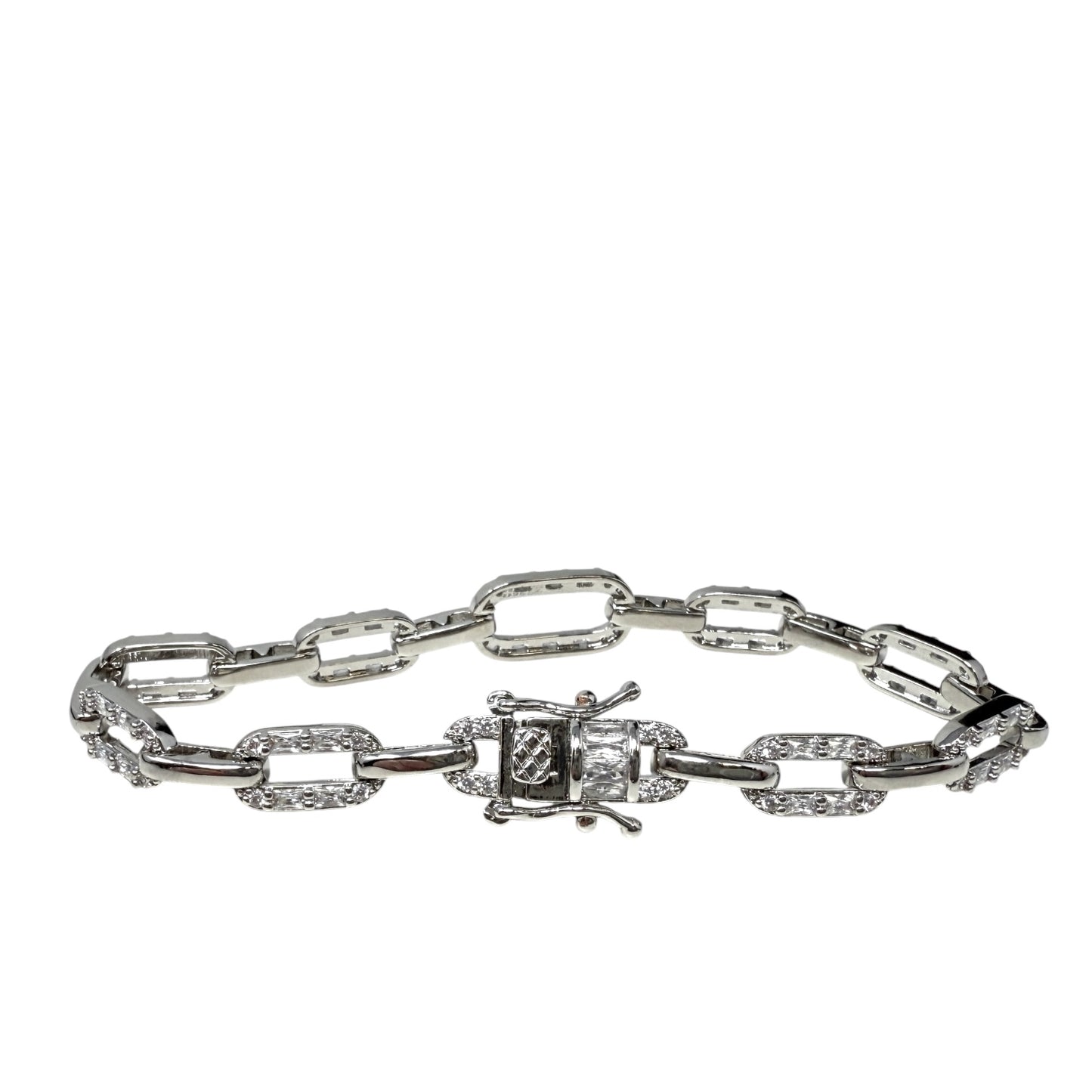 Silvertone Pave Link Bracelet
