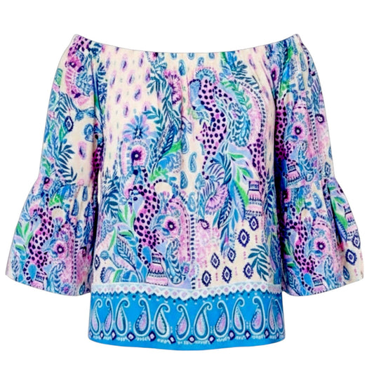 Nevie Off The Shoulder Top Long Sleeve Designer By Lilly Pulitzer In Multi-colored, Size: XS