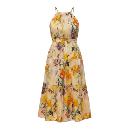 Beaded Halter Sundress By Laundry by Shelli Segall In Floral Print, Size: 16