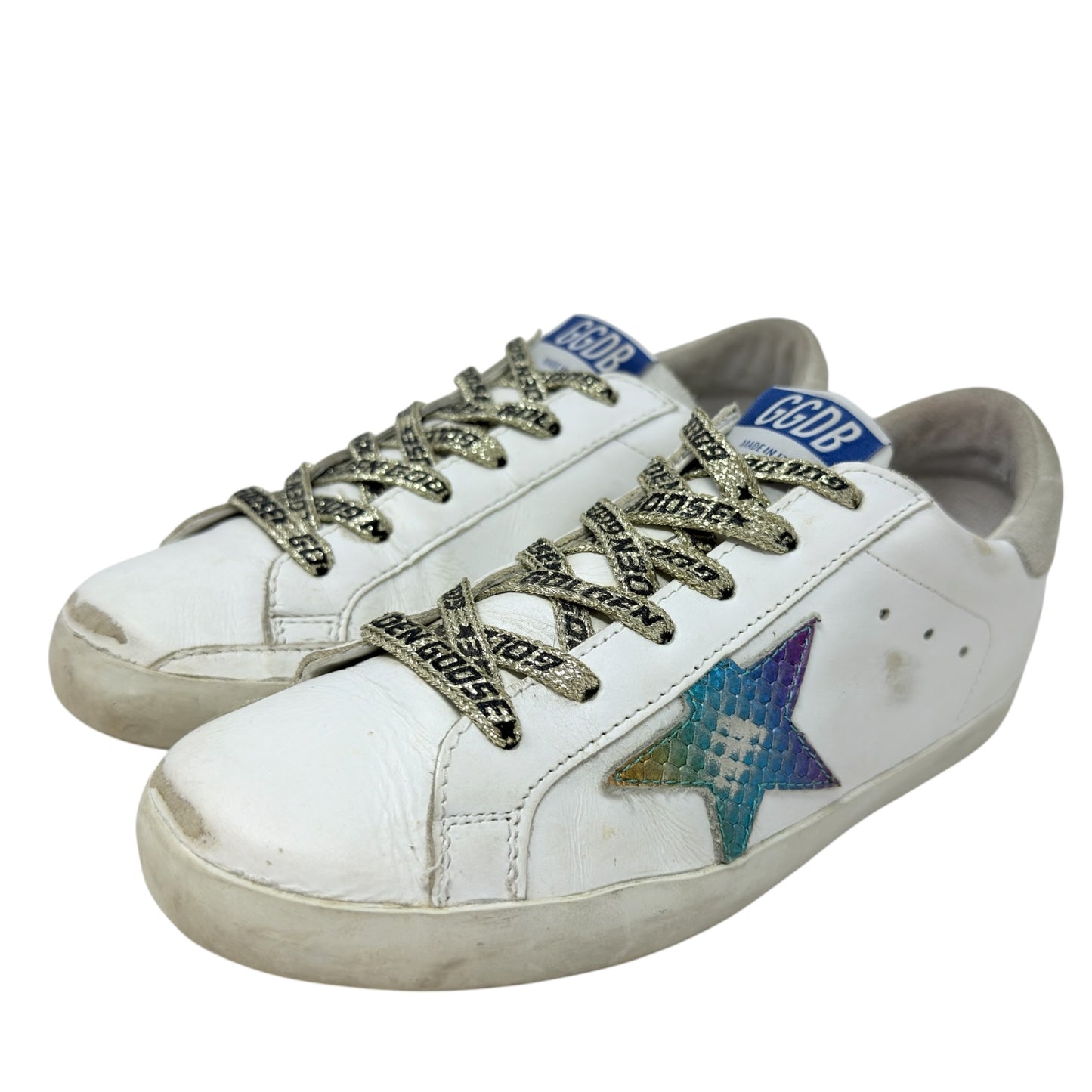 Superstar Sneakers In White Leather Rainbow Luxury Designer By Golden Goose In White, Size: 7 (37)