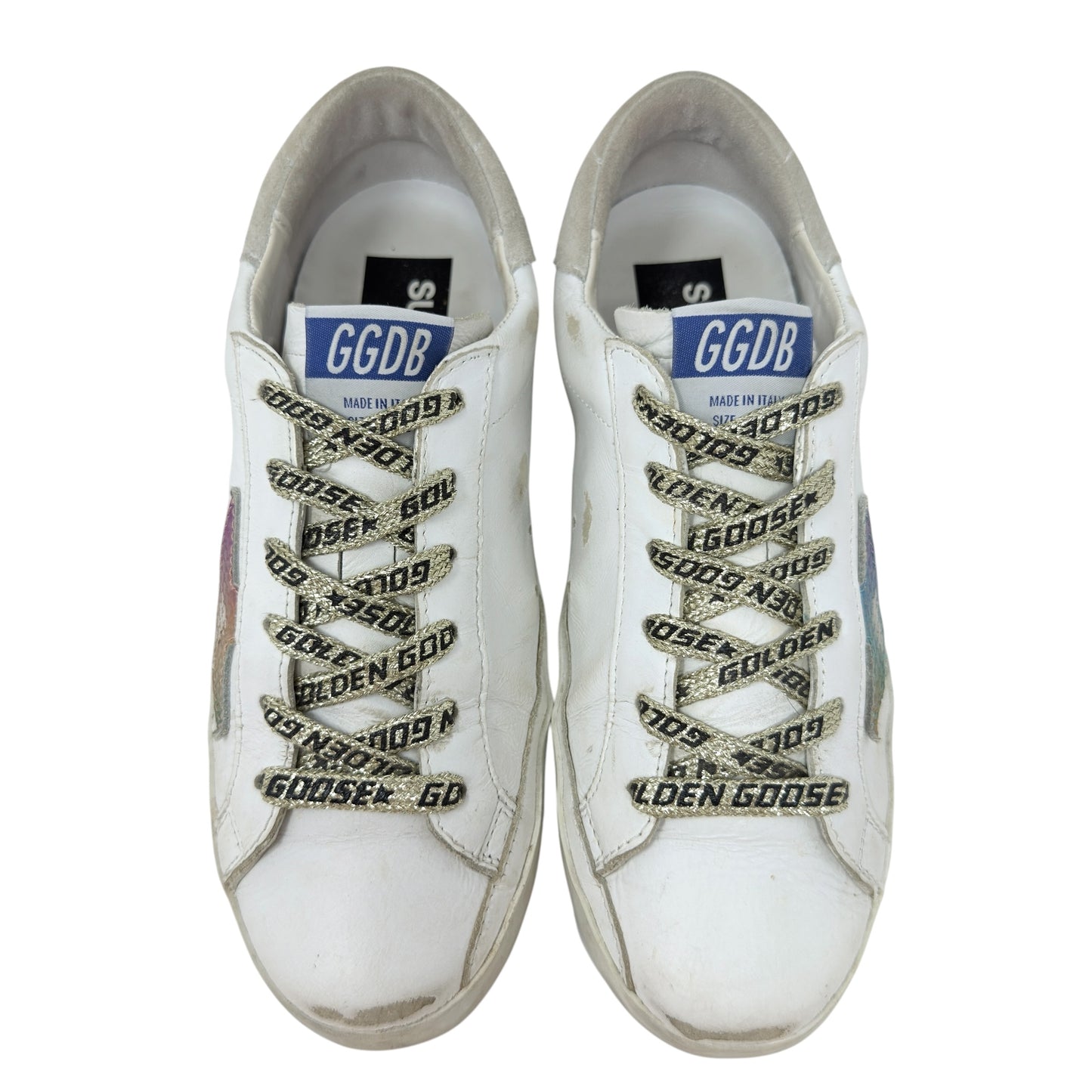 Superstar Sneakers In White Leather Rainbow Luxury Designer By Golden Goose In White, Size: 7 (37)
