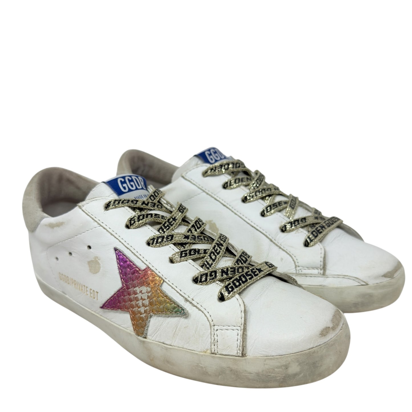 Superstar Sneakers In White Leather Rainbow Luxury Designer By Golden Goose In White, Size: 7 (37)