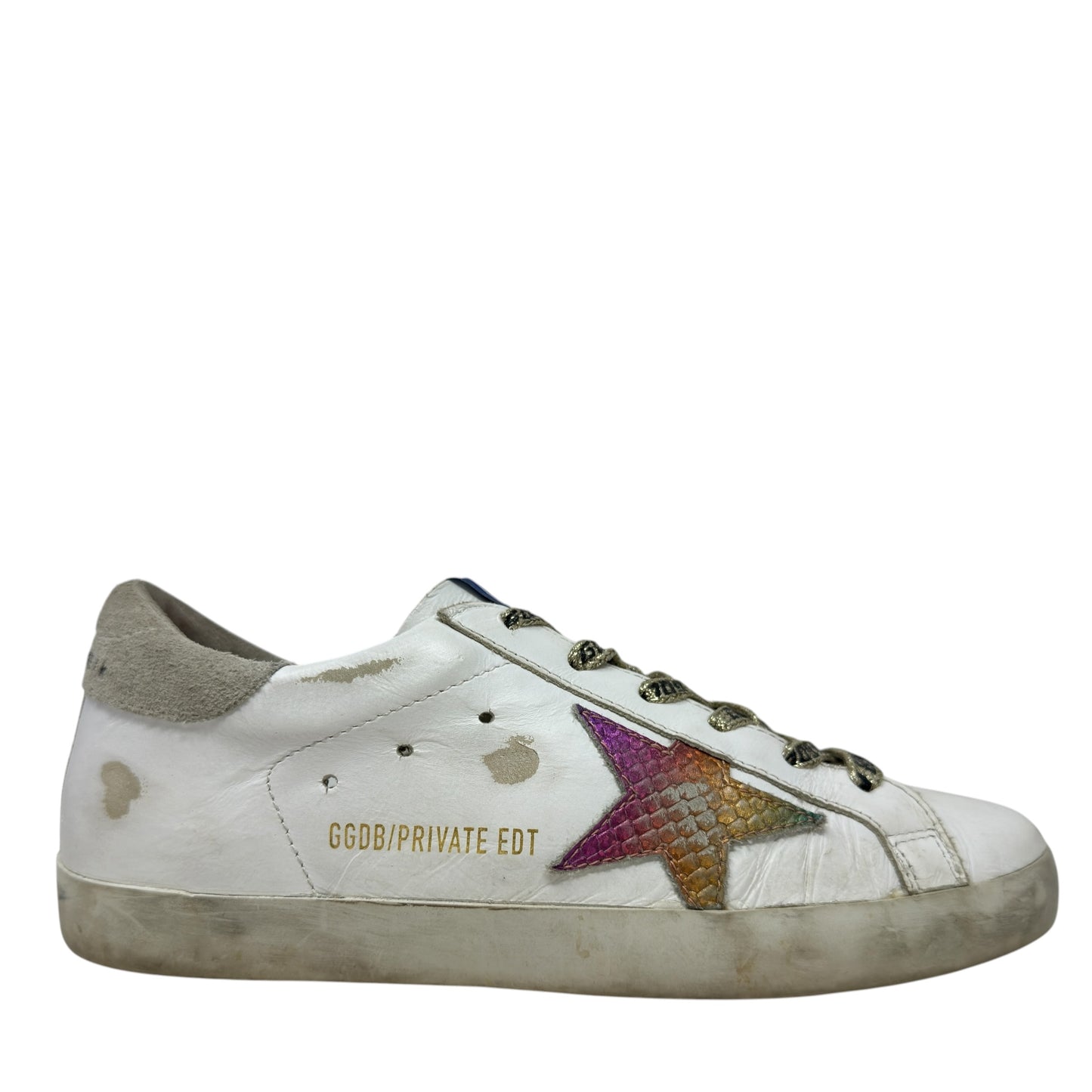 Superstar Sneakers In White Leather Rainbow Luxury Designer By Golden Goose In White, Size: 7 (37)