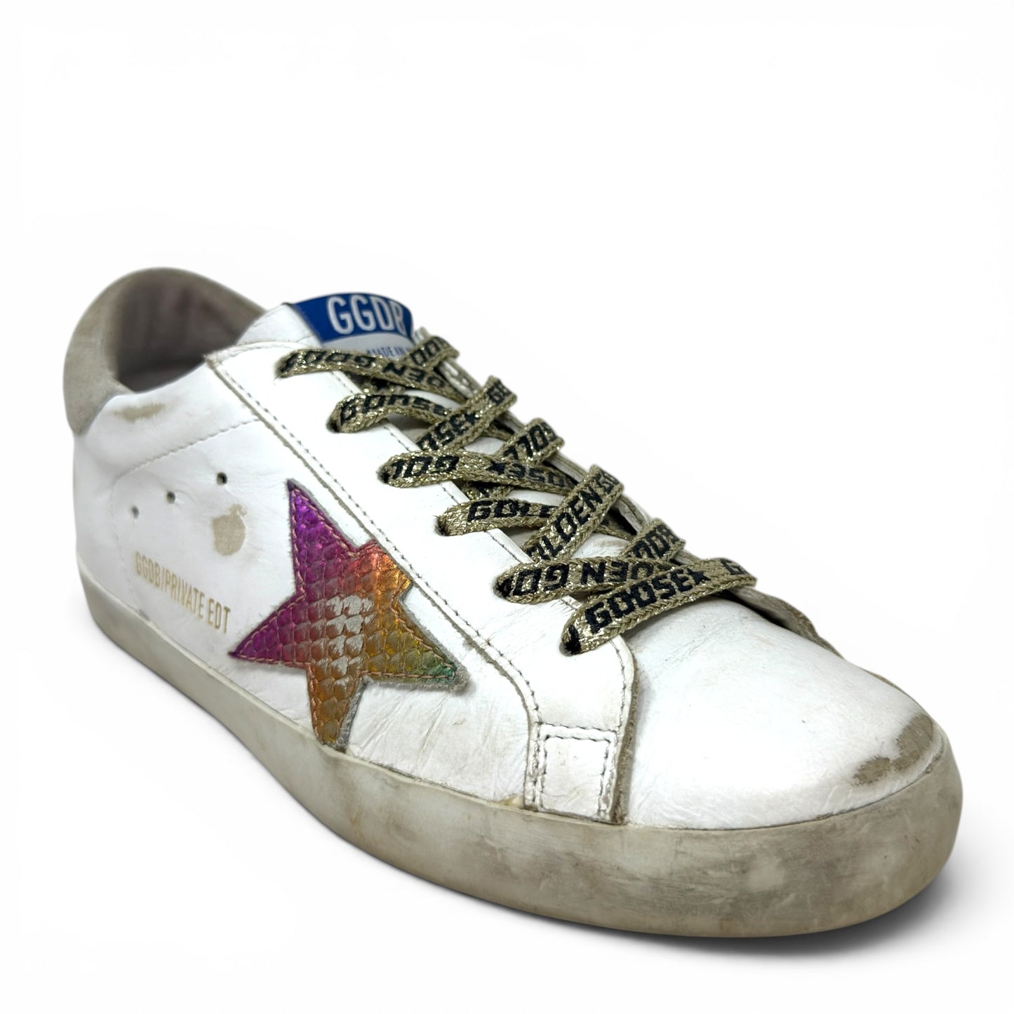 Superstar Sneakers In White Leather Rainbow Luxury Designer By Golden Goose In White, Size: 7 (37)