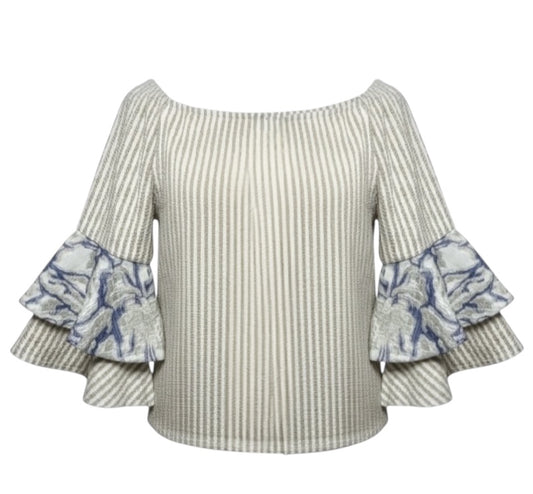 Seersucker Off The Shoulder Blouse By Alberto Makali In Striped Pattern, Size: XS