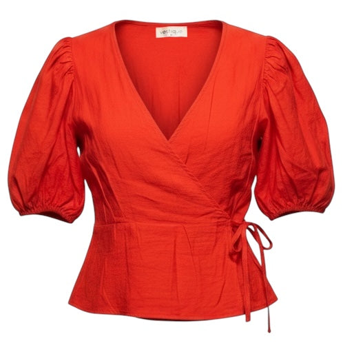 Wrap Top Short Sleeve By Vestique In Orange, Size: M