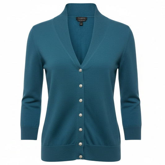 Merino Wool Sweater Cardigan By Talbots In Teal, Size: S