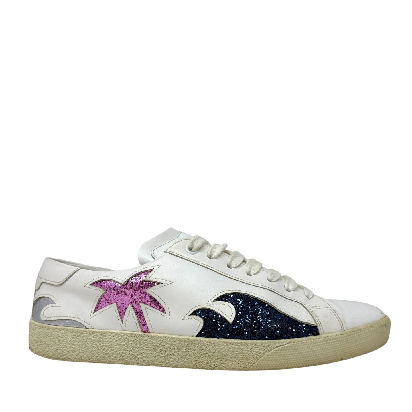 Court Classic Sea, Sex & Sun Sneakers Luxury Designer By Yves Saint Laurent In Tropical Print, Size: 9