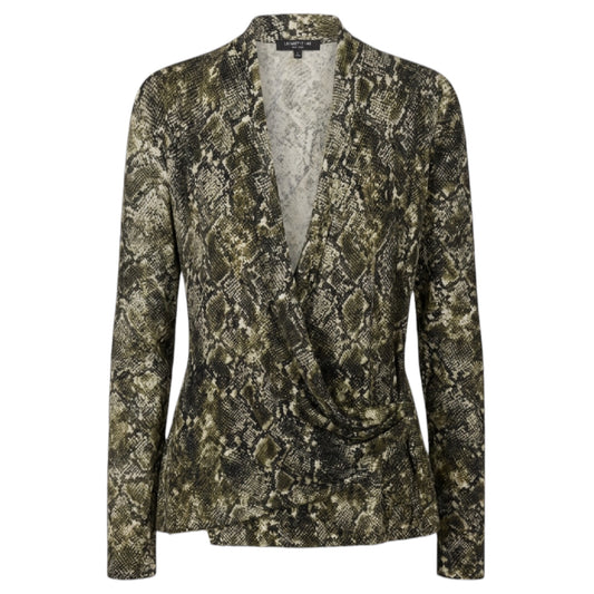 Cashmere Faux Wrap Sweater Designer By Lafayette 148 In Snakeskin Print, Size: L