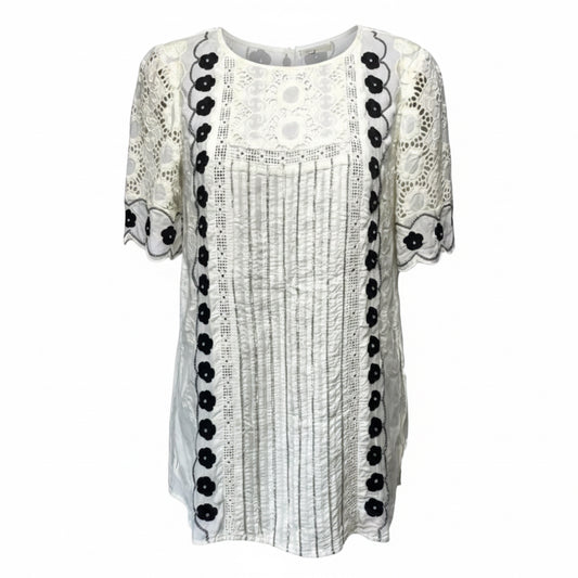 Veille Lace Peasant Top By Floreat In Black & Cream, Size: 0