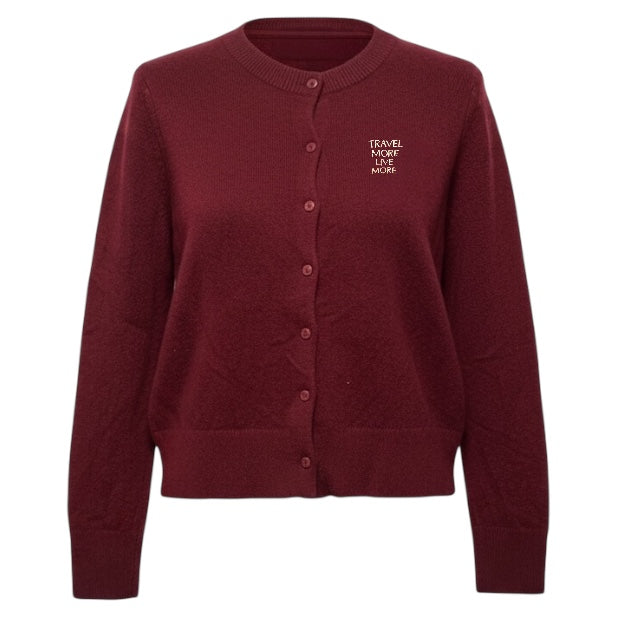 100% Wool Letter Embroidered Cardigan By Goelia In Maroon, Size: 6