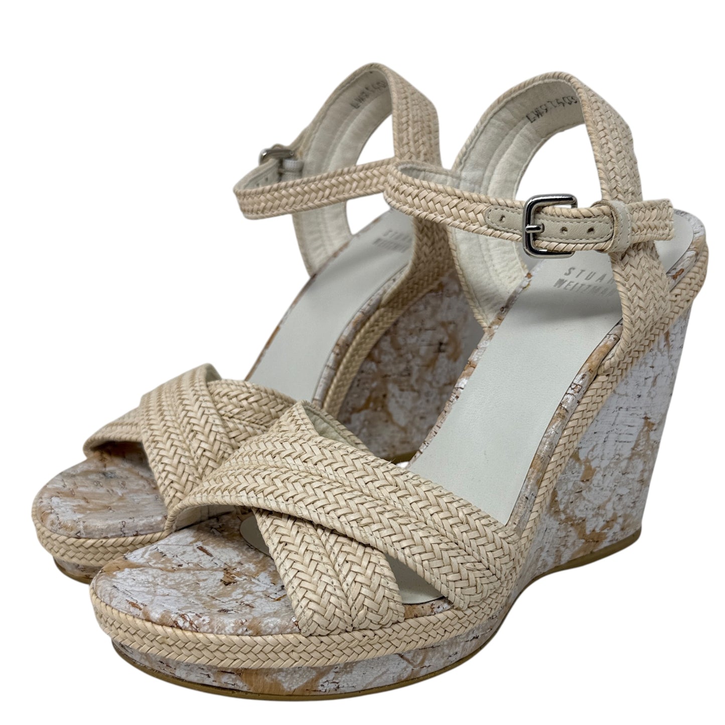 Minx Platform Wedge Sandals Designer By Stuart Weitzman In Cream & Tan, Size: 8.5