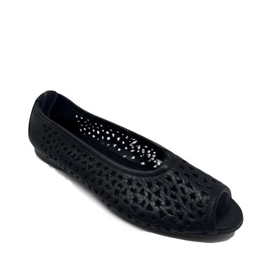 Lilly Laser Cut Slip On Peep Toe Ballet Flats By Arche In Black, Size: 7 (37)