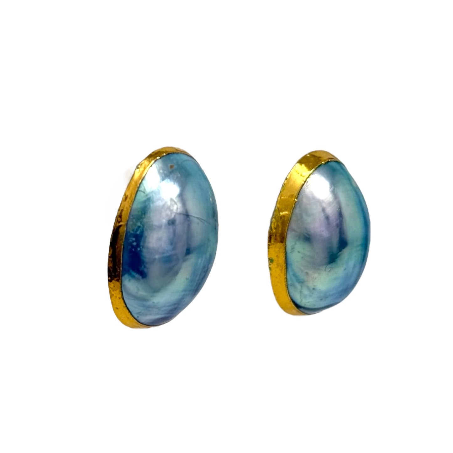 Mabe Pearl Oval Gold Studs