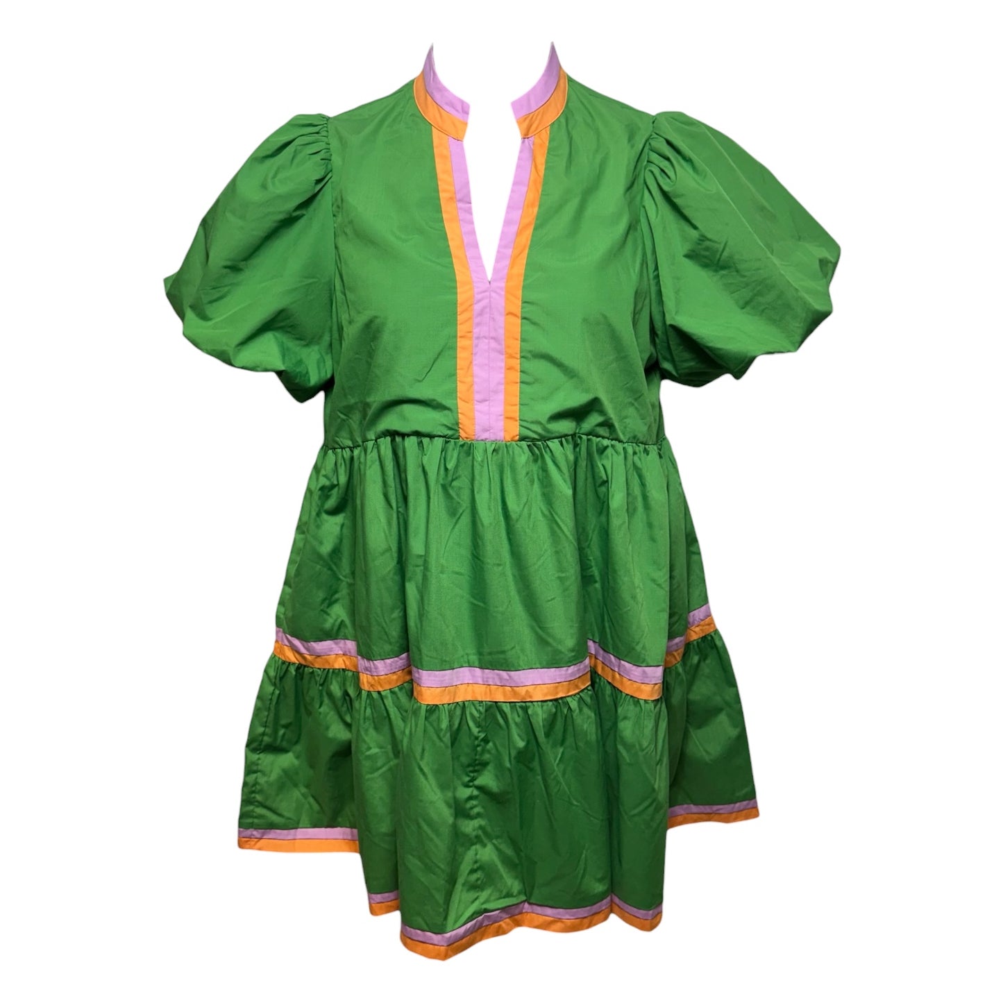 Puff Sleeve Tiered Mini Dress By Entro In Green, Size: M