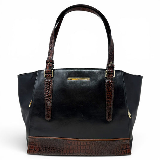 Asher Zip-Top Tote In Tri Texture Leather Designer By Brahmin, Size: Large