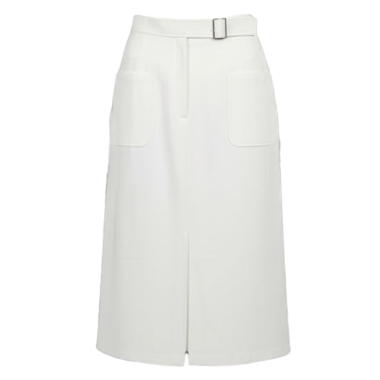 Belted Cotton A Line Midi Skirt With Front Pockets Designer By Lafayette 148 In White, Size: 4