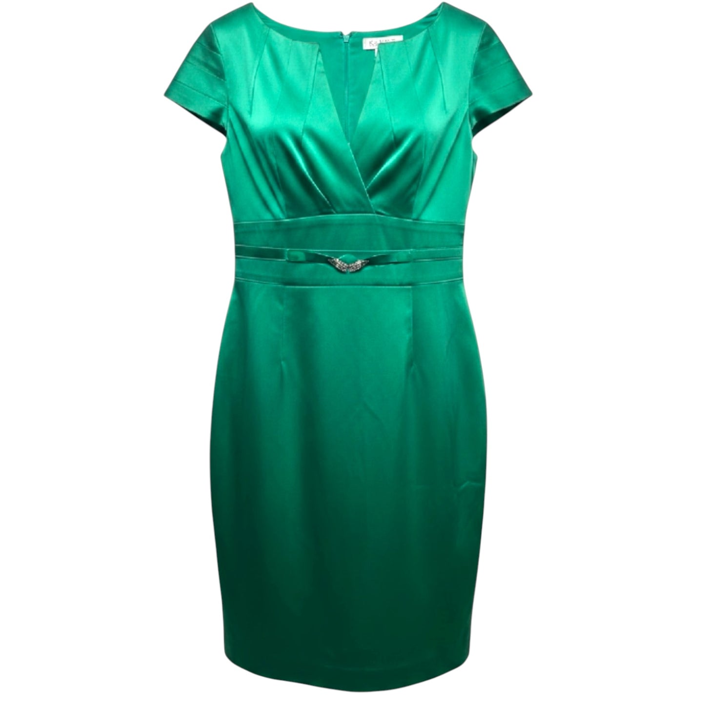 Emerald Satin Cap Sleeve Cocktail Dress By Kay Unger In Green, Size: 12