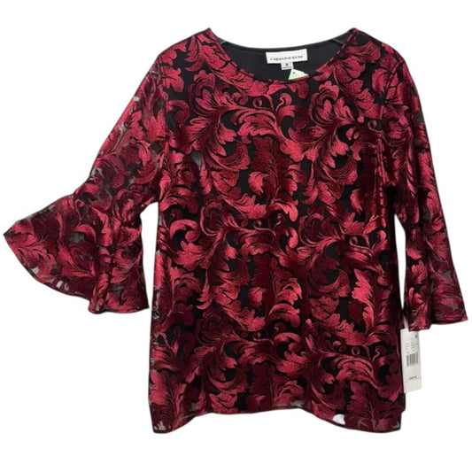 Bella Bell-Sleeve Soiree Lace Tunic By Caroline Rose In Black & Wine, Size: M