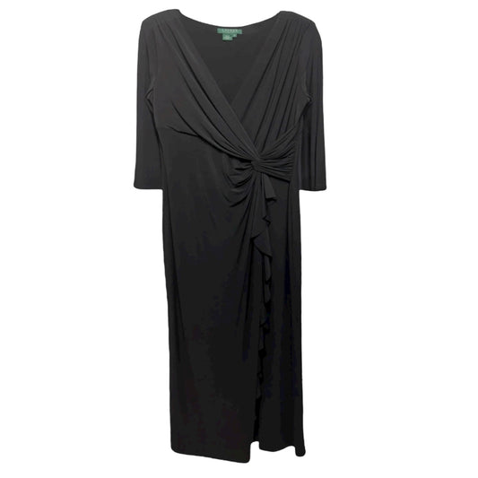 Faux Wrap Twist Front Ruffle Gown By Lauren By Ralph Lauren Evening In Black, Size: 12