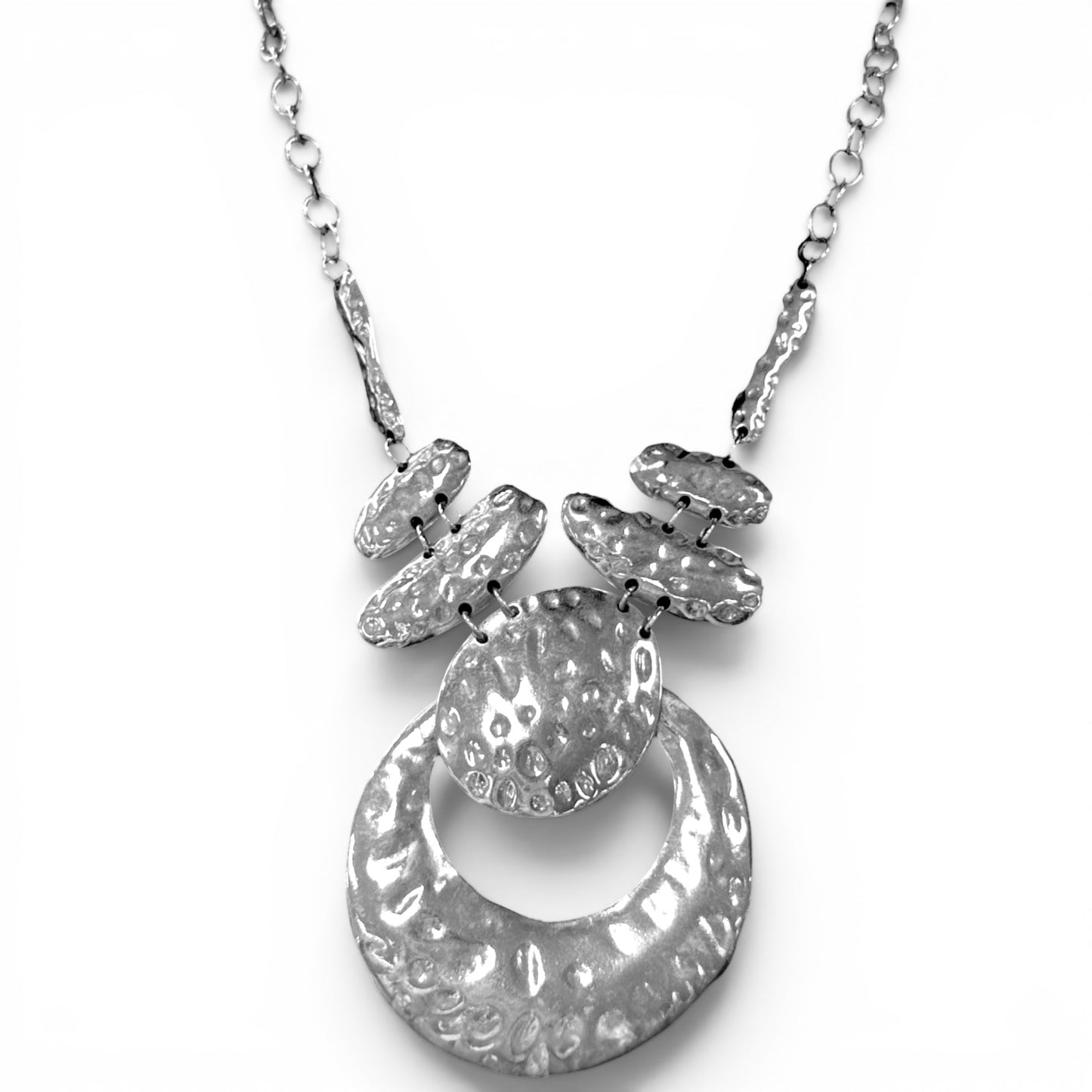 Hammered Silvertone Statement Necklace