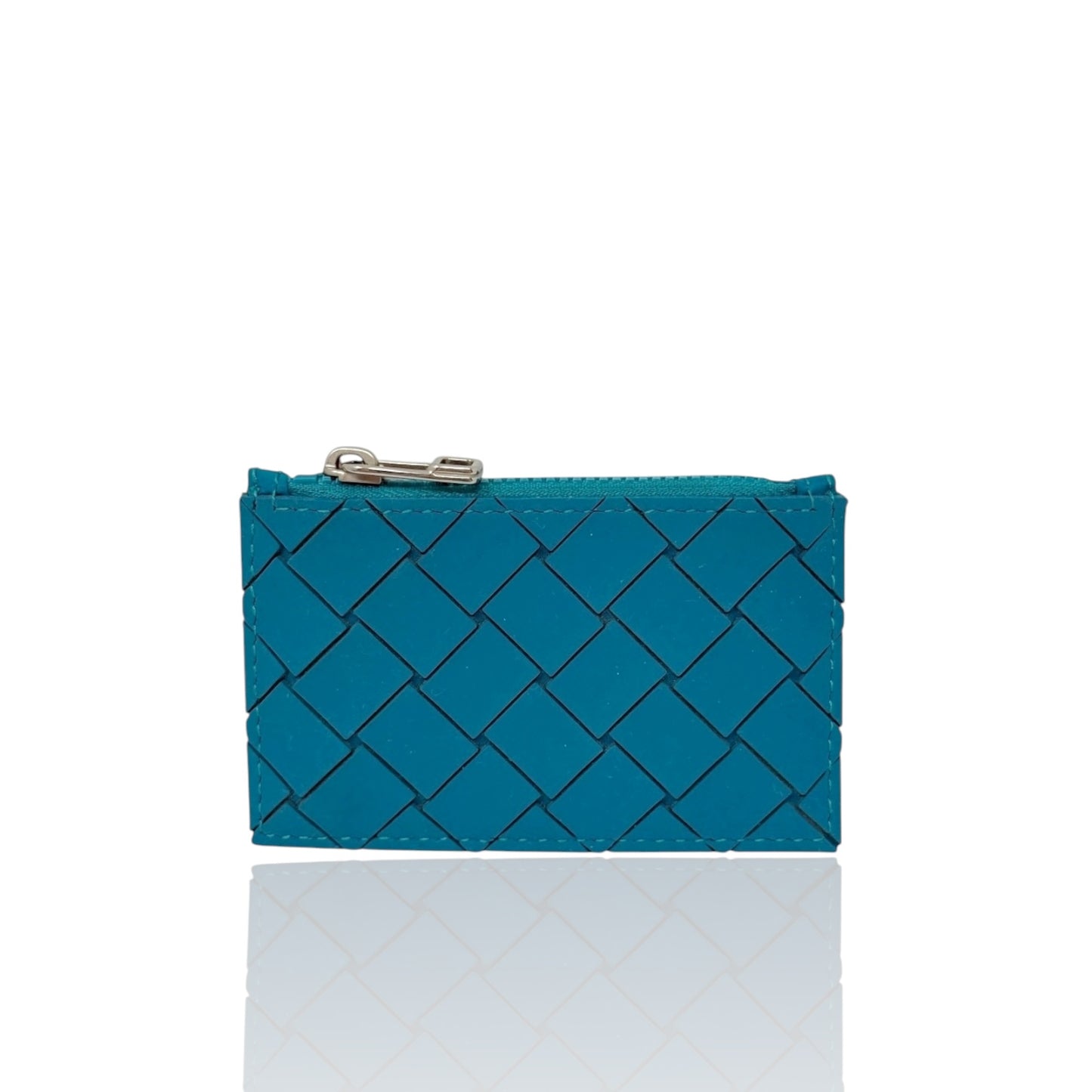 Zipped Card Case In Intrecciato Rubber & Cotton Wallet Luxury Designer By Bottega Veneta, Size: Small