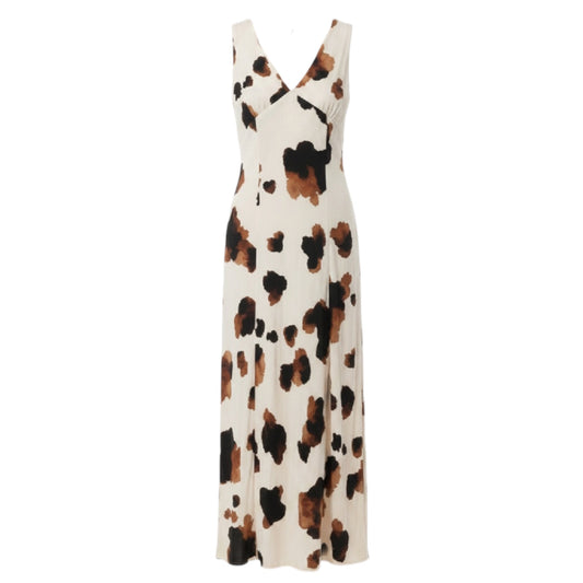 Cow Print Linen Blend Maxi Dress By Paper Heart In Multi-colored, Size: M