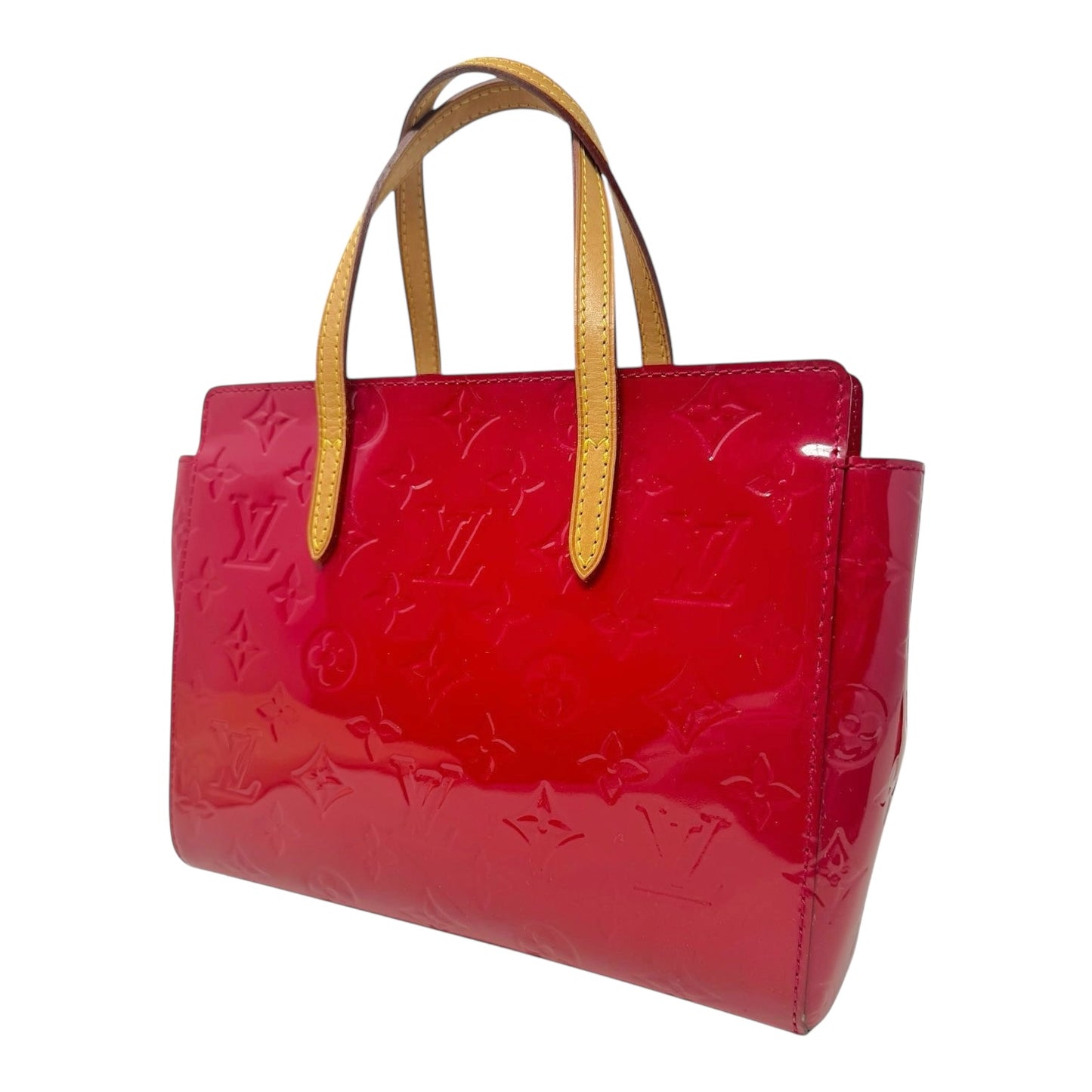 Vernis Catalina Tote Luxury Designer By Louis Vuitton In Indien Rose Embossed Patent Leather, Size: Small